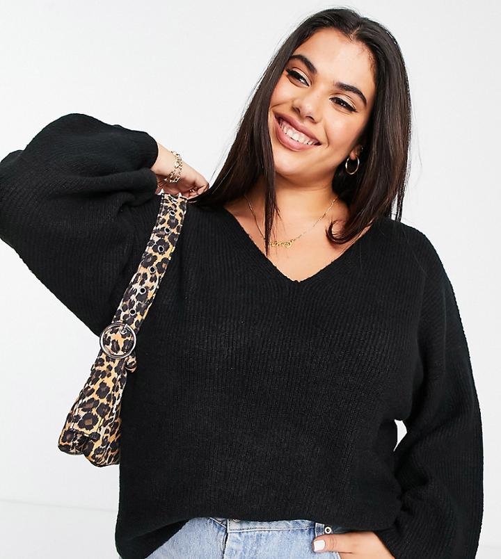 Threadbare Plus Fluffy Knit Sweater In Black