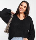 Threadbare Plus Fluffy Knit Sweater In Black