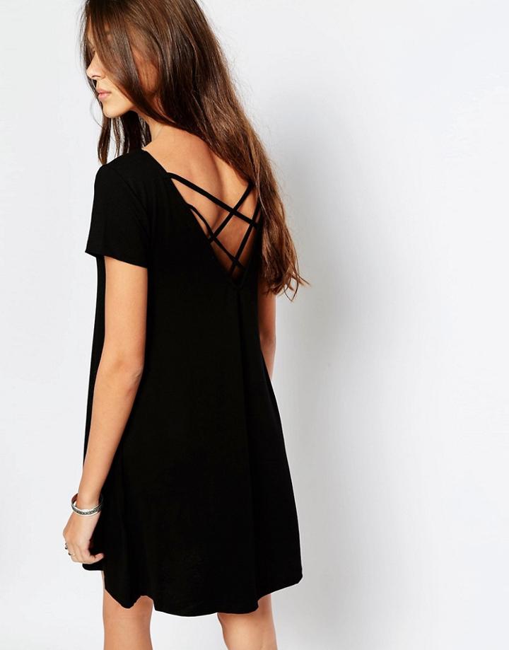 Pull & Bear Jersey Cross Back Dress - Black