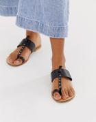 Asos Design Fellowship Studded Leather Toe Loop Mules - Black