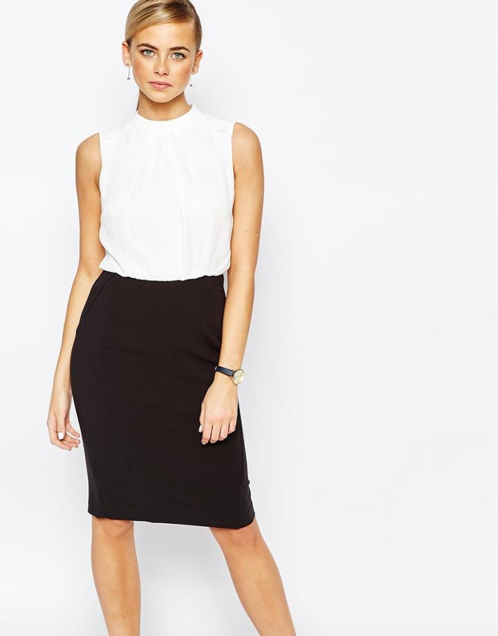 Oasis Color Block Pencil Dress - Black
