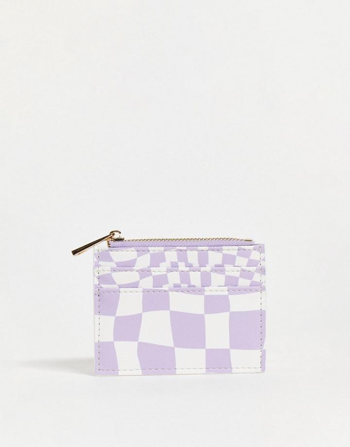 Asos Design Cardholder With Coin Purse In Lilac Checkerboard-purple