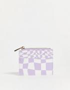 Asos Design Cardholder With Coin Purse In Lilac Checkerboard-purple