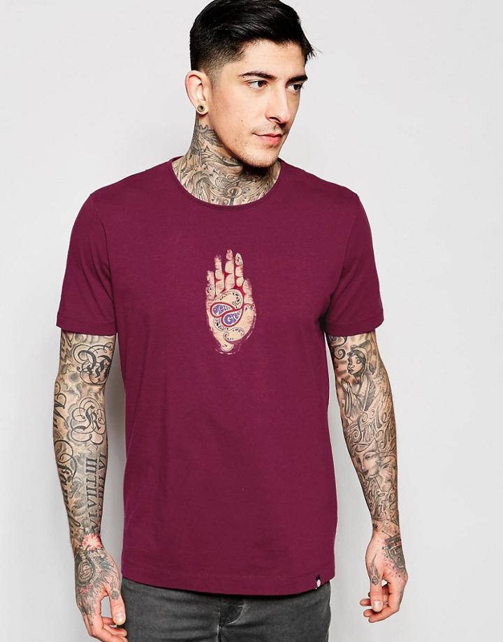 Pretty Green T-shirt With Peace Hand Print - Burgandy