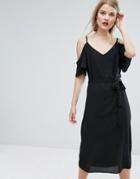 New Look Tie Waist Cold Shoulder Midi Dress - Black