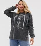 Asos Design Curve T-shirt With Long Sleeve And Solstice Print With Wash