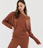 Asos Design Tall Lounge Knitted Rib Off Shoulder Sweat-brown