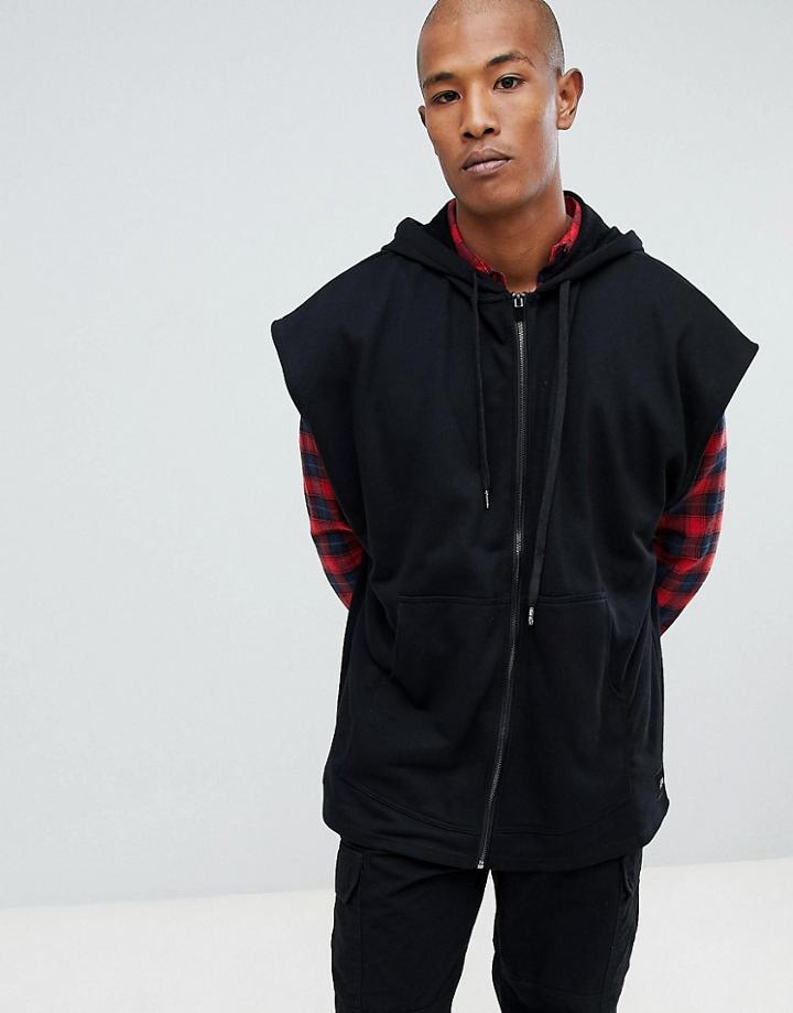 Sixth June Oversized Sleeveless Zip Thru Hoodie - Black
