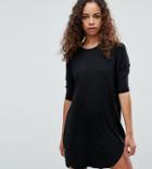 Asos Petite Oversize T-shirt Dress With Seam Detail - Black
