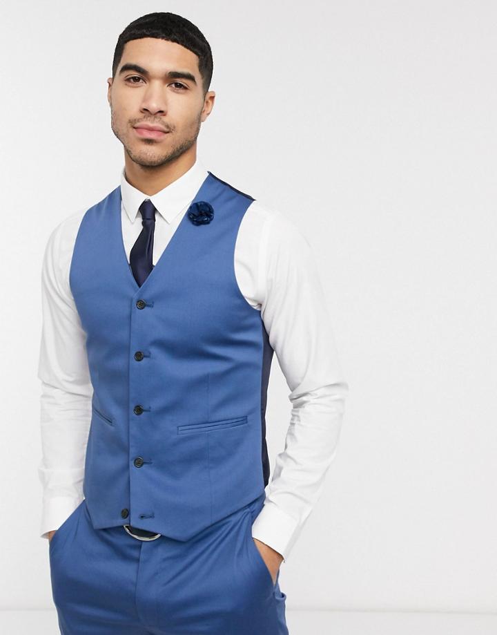 Asos Design Wedding Skinny Suit Suit Vest In Blue Stretch Cotton-blues