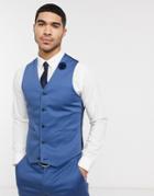 Asos Design Wedding Skinny Suit Suit Vest In Blue Stretch Cotton-blues