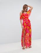 Asos Ruffle Cami Maxi Dress In Bright Floral Print-multi