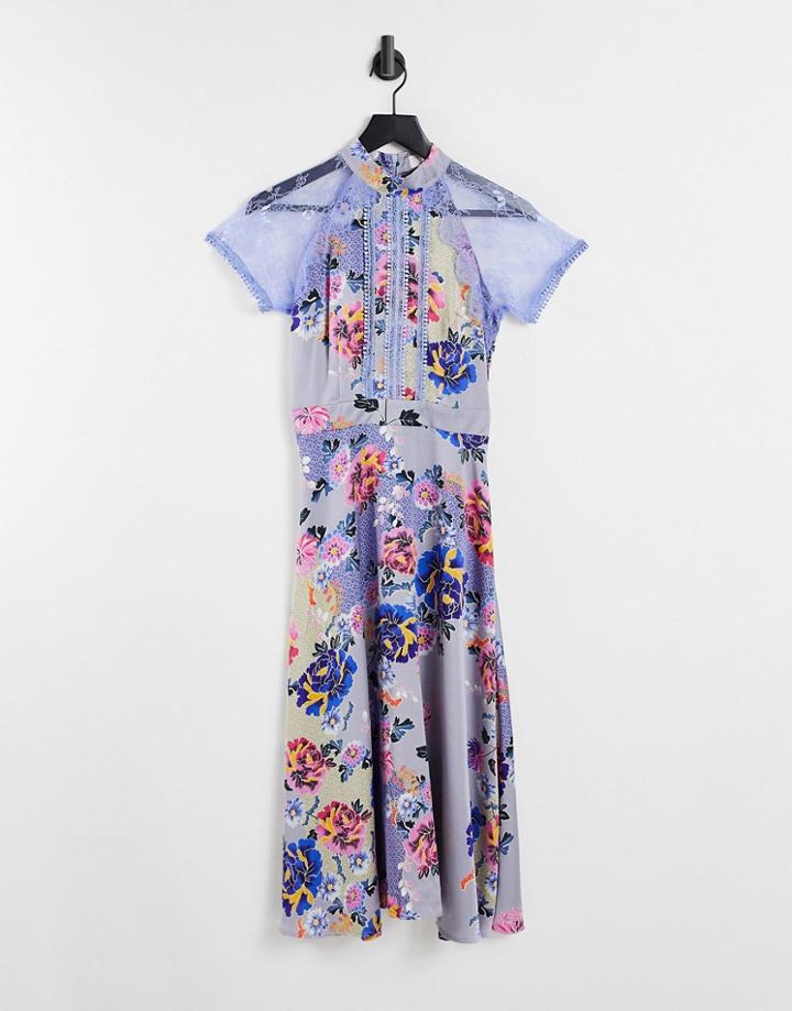 Liquorish Lace Insert Maxi Dress In Print-multi