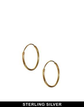 Asos Gold Plated Sterling Silver 9mm Fine Hoop Earrings - Gold