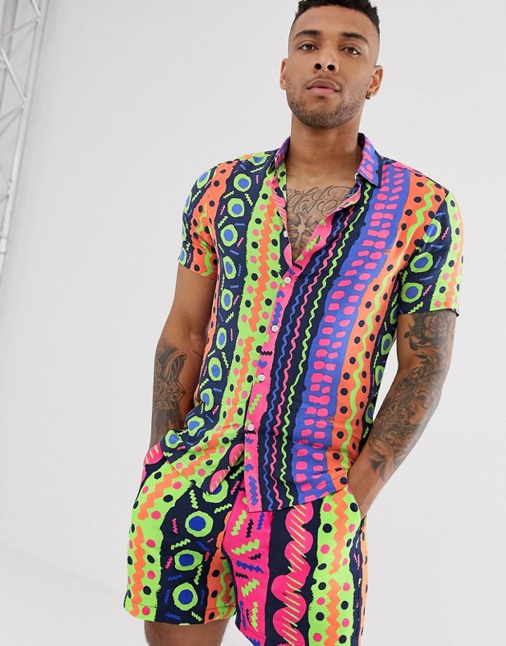 Asos Design Two-piece Regular Fit Shirt With 80's Abstract Print - Multi