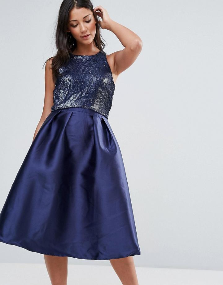 Little Mistress Sequin Top Midi Dress - Navy