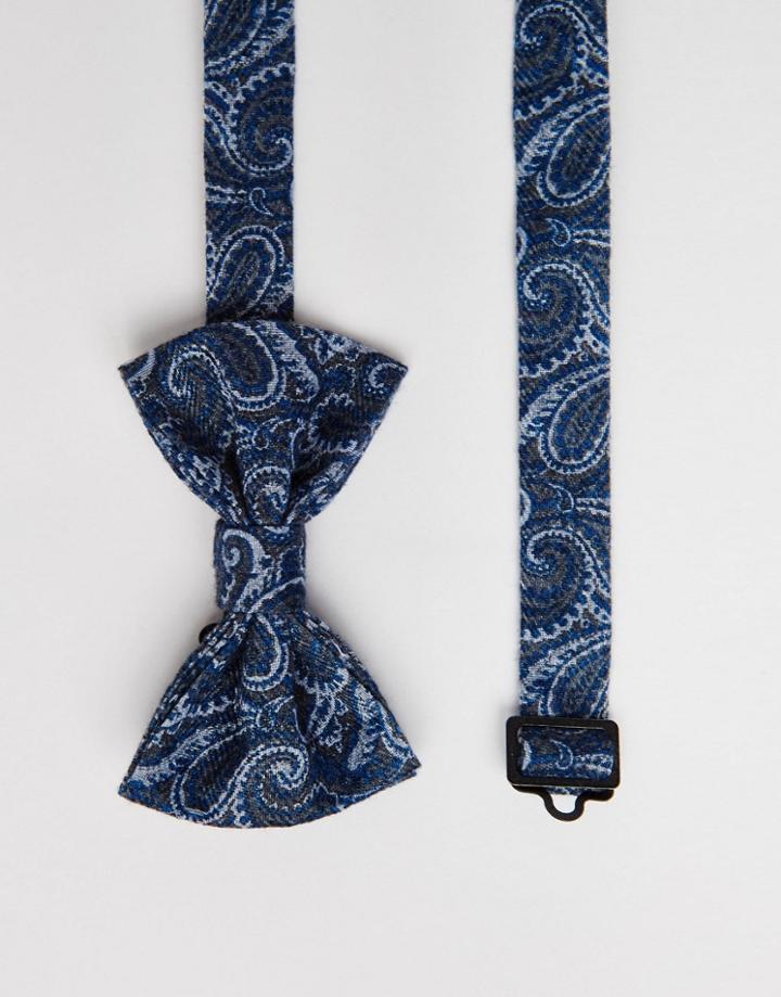 Asos Bow Tie In Navy Paisley Design - Navy