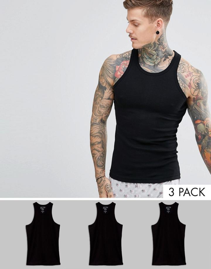 Original Penguin 3 Pack Lounge Tank - Black