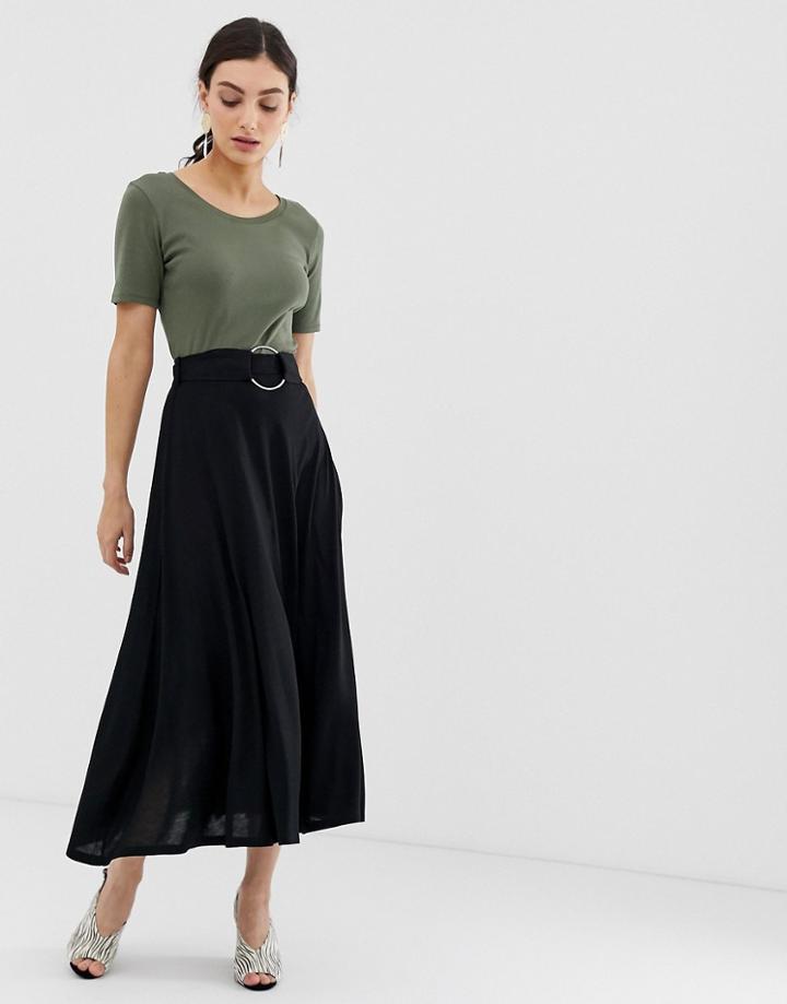 Benetton Jersey Maxiskirt With Ring Belt - Black