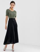 Benetton Jersey Maxiskirt With Ring Belt - Black