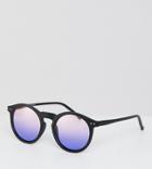 Asos Design Round Sunglasses In Matte Black With Purple Grad Lens - Black
