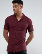 Asos Skinny Viscose Shirt With Revere Collar In Burgundy - Red