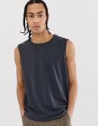 Asos Design Cropped Tank In Pique In Charcoal Marl - Gray