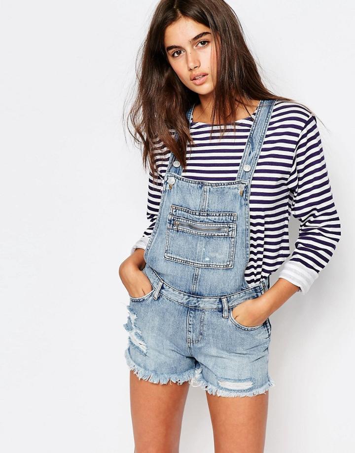 Pull & Bear Denim Overalls With Zipper Pockets - Blue