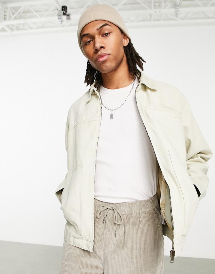 Topman Canvas Coach Jacket With Cord Collar In Beige-neutral