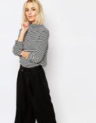 Adpt Long Sleeve Striped Top With High Neck - Multi