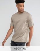 Asos Tall Oversized Longline T-shirt With Half Sleeve - Brown