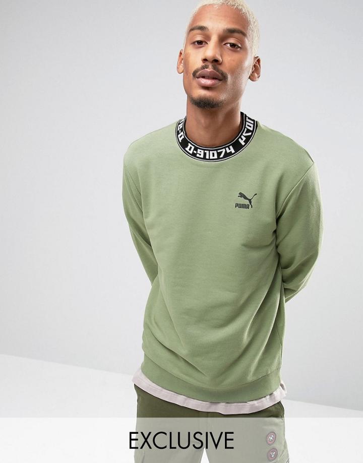 Puma High Neck Typo Crew Sweatshirt In Green 57443201 - Green