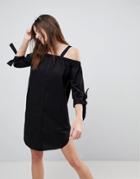 Monki Cold Shoulder Beach Shirt Dress - Black