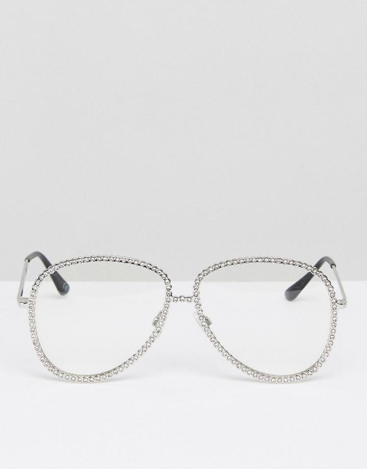 Asos Geeky Embellished Aviator Clear Lens Glasses - Gold