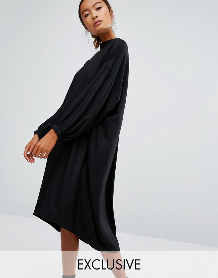 Monki Oversized Long Sleeve Midi Dress - Black