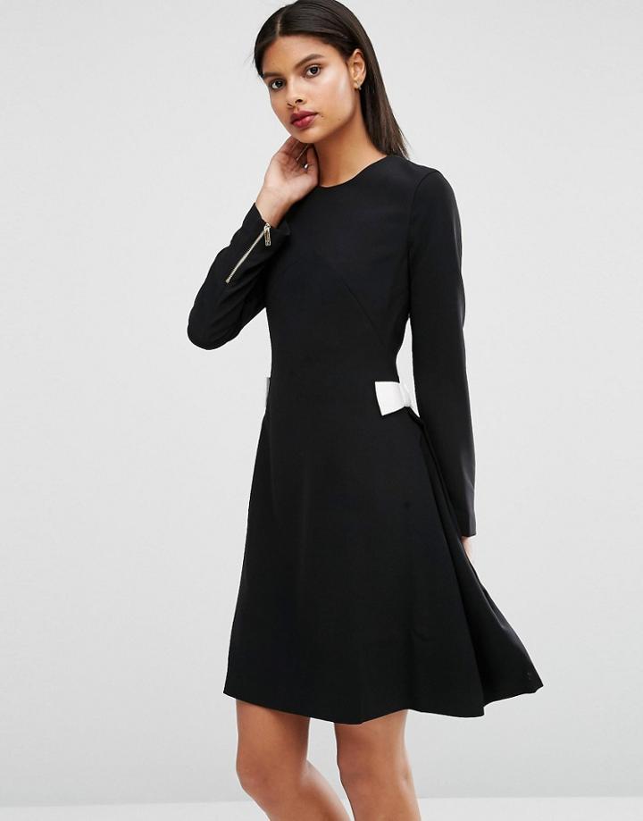 Ted Baker Emorly Long Sleeved Shift Dress With Contrast Side Bows - Black