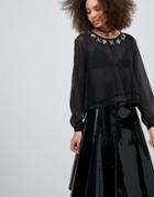 Qed London Chiffon Blouse With Embelished Detail - Black