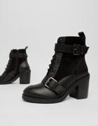 Office All Rise Black Chunky Heeled Two Buckle Boots - Black
