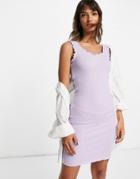 Vero Moda Ribbed Body-conscious Mini Dress In Lilac-purple