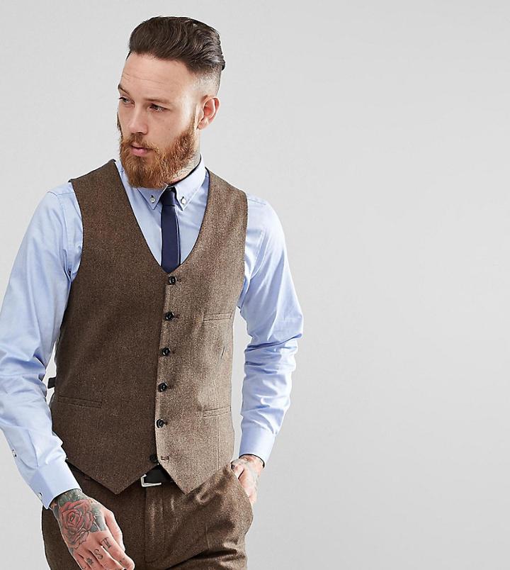 Heart & Dagger Skinny Vest In Donegal - Brown