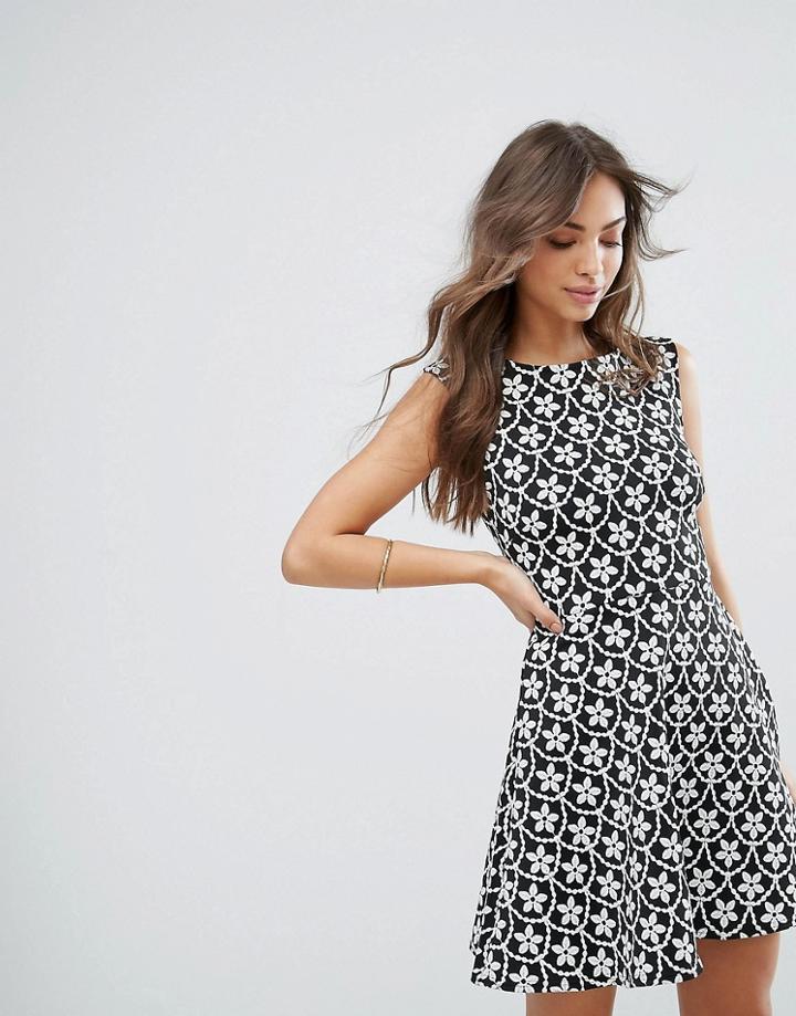 Lipsy Mono Print Skater Dress - Multi