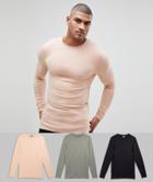 Asos Design Tall Muscle Fit Long Sleeve T-shirt 3 Pack Save - Multi