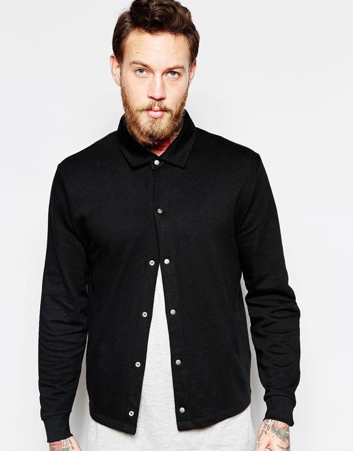 Asos Jersey Harrington Jacket With Snaps In Black - Black