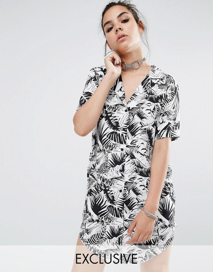 Reclaimed Vintage Hawaiin Shirt Dress - Black