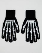 Asos Design Halloween Touchscreen Gloves In Black With Skeleton Print - Black