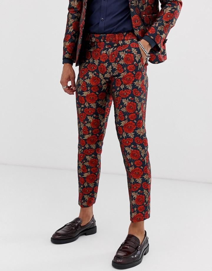 Tux Till Dawn Slim Fit Embroidered Poppy Jacquard Suit Pants-navy