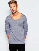 Asos Scoop Neck Sweater In Cotton - Navy And White Twist
