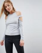 Asos Top In Rib With Tab Detail - Gray