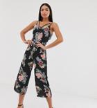 Brave Soul Tall Lilliana Jumpsuit In Floral Print-black