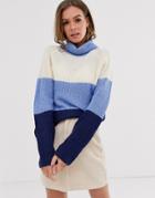 Brave Soul Onda High Neck Block Stripe Sweater-multi